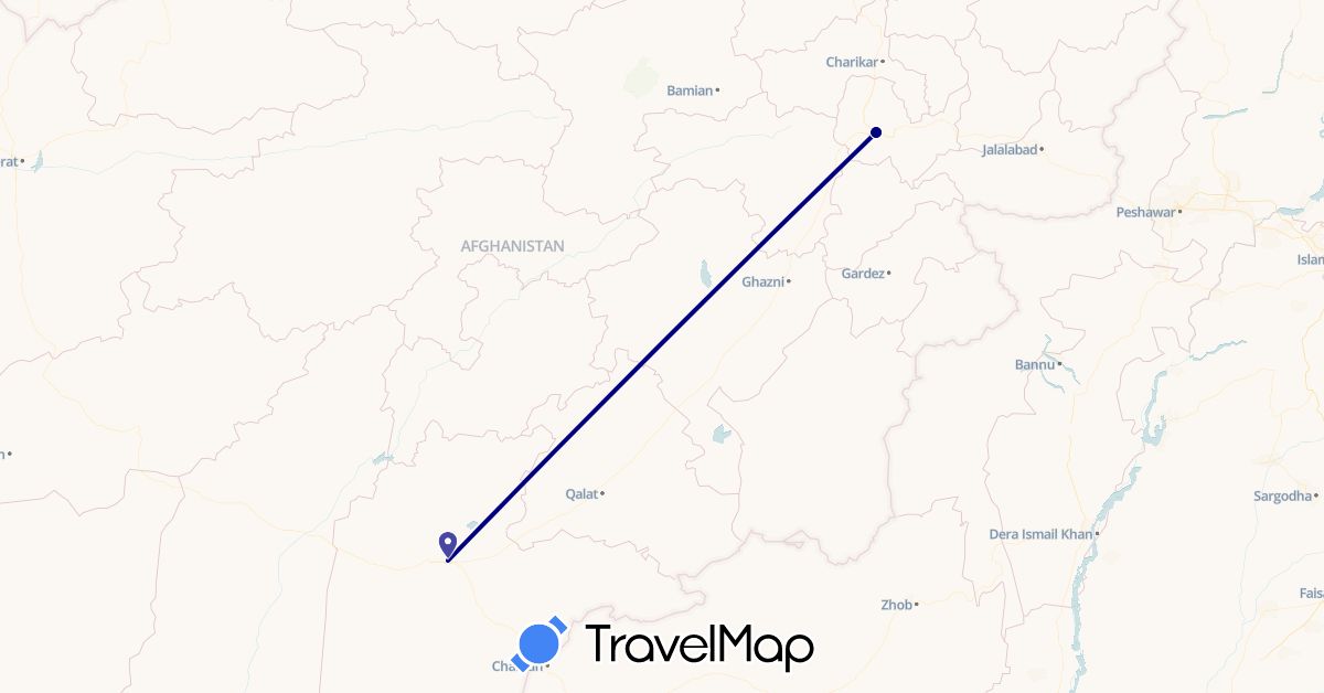 TravelMap itinerary: driving in Afghanistan (Asia)